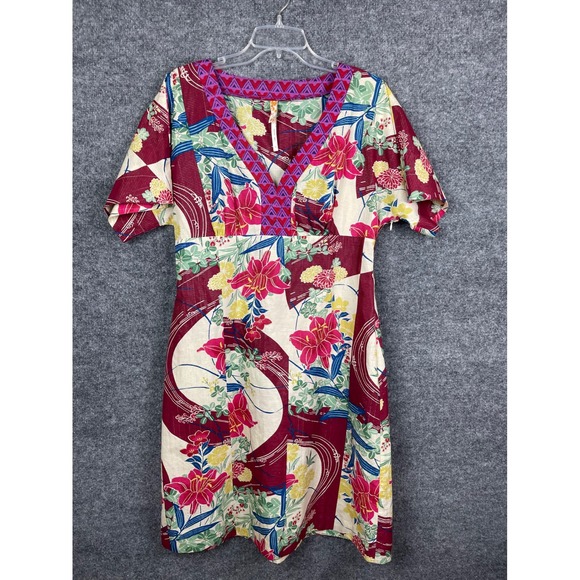Maeve Dresses & Skirts - Maeve Dress‎ Women 12 Red Floral Silk Blend Great V-Neck Metallic Anthropologie